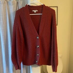 American Eagle Outfitters Deep Red Knit Cardigan